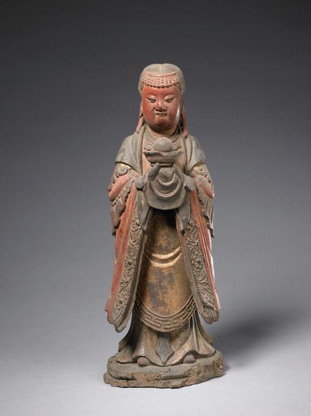 木雕彩绘文官立像