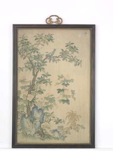 紫檀木边缂丝花鸟图挂屏