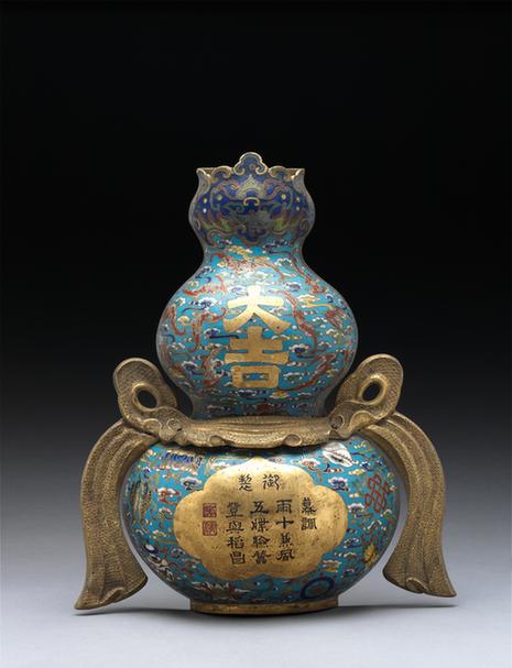 掐丝珐琅八宝云蝠开光诗句大吉葫芦式壁瓶