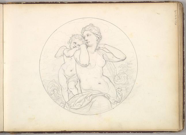 Jules David--Two Women in Day Dresses Preparatory drawing