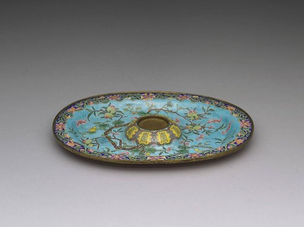 铜胎画珐瑯粉橘地福寿托