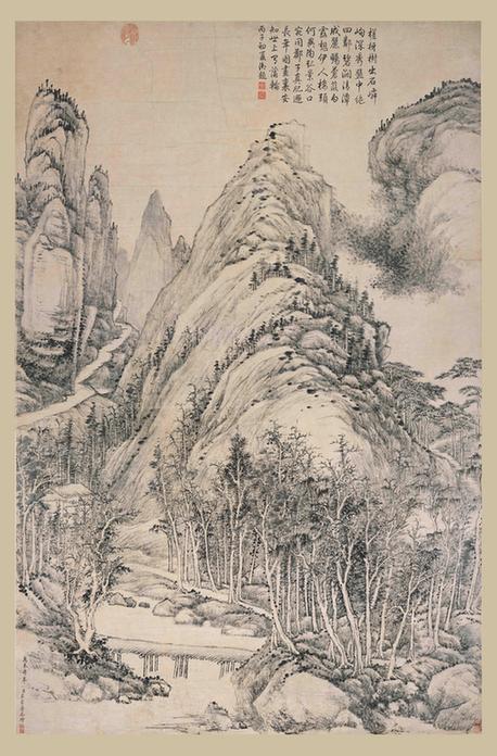 万木奇峰图轴
