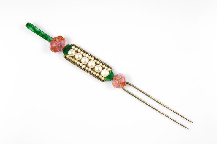 银镀金镶翠碧玺花卉纹簪