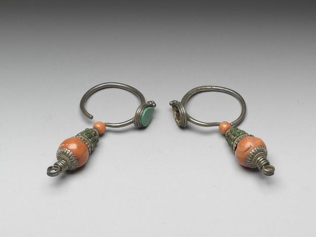 银镶珊瑚松石耳环