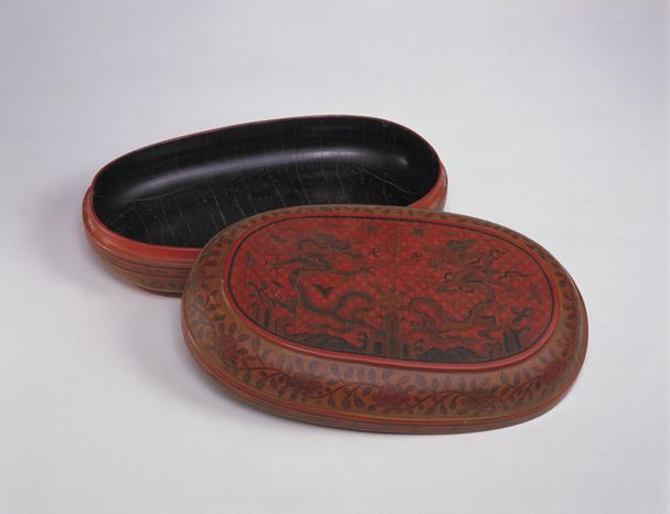 万历款戗金彩漆双龙纹圆盒