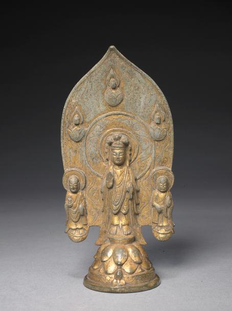 铜鎏金一菩萨二弟子像