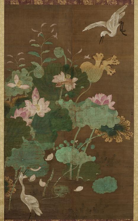 莲池水禽图轴一
