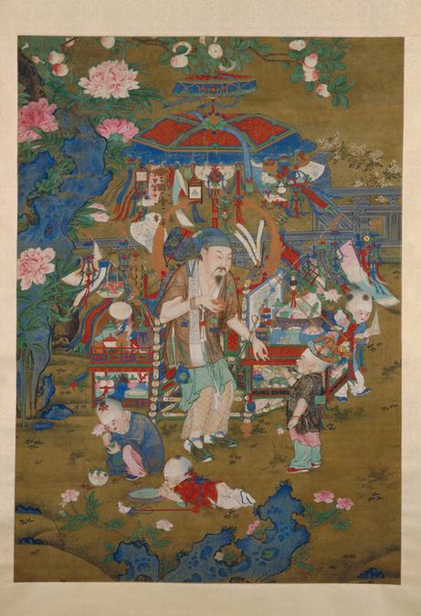 明人春景货郎图轴