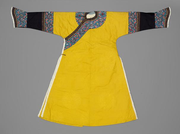 明黄色团龙纹暗花绸上羊皮下灰鼠皮袍