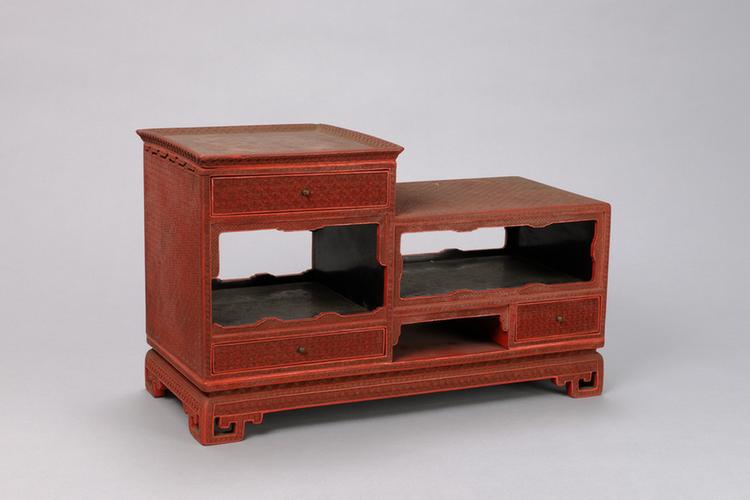 剔红锦纹书卷式长方香几