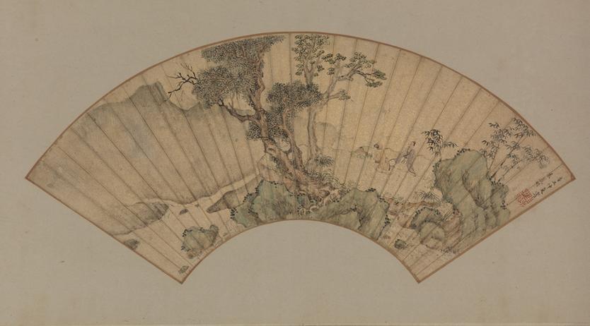 山水人物扇