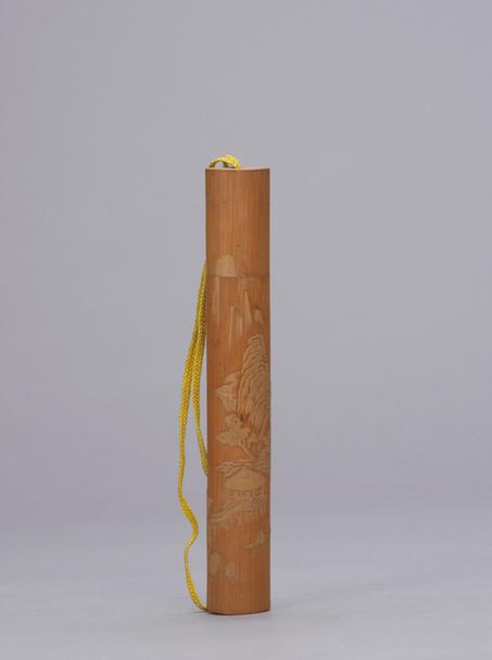 留青竹雕山水人物图牙签筒