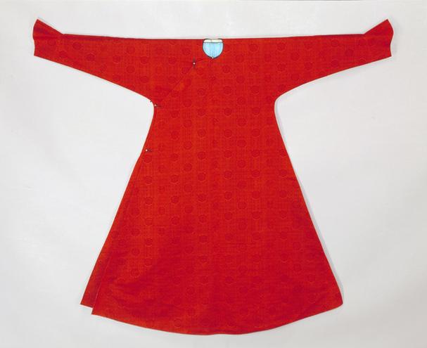 枣红色万字菊纹漳缎袷袍