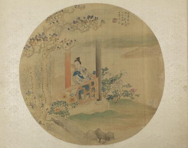 陆恢玉兰仕女纨扇