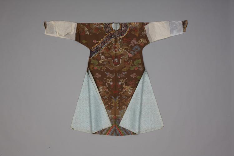棕色彩云蝠金龙纹妆花纱夹龙袍