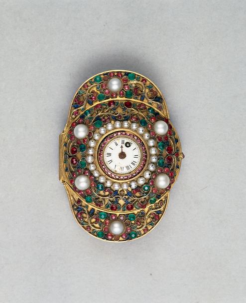 铜镀金嵌玻璃珍珠带扣表