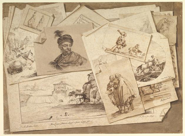 Pietro Jacopo Palmieri--Trompe-l'Oeil Exercise Prints on a Table Top