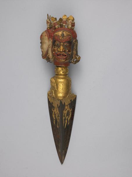 铁镀金佛首三棱形独股降魔杵