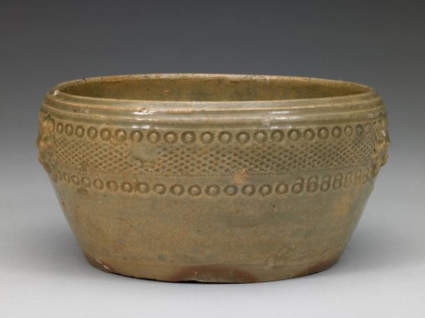 青釉印网格纹洗