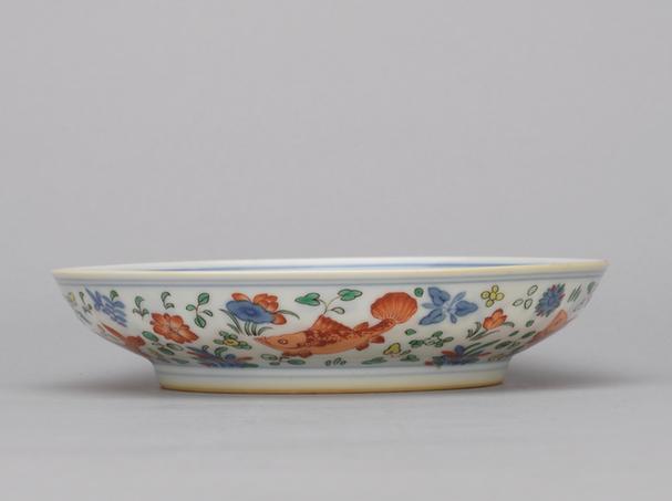 在川知乐款五彩鱼藻纹盘