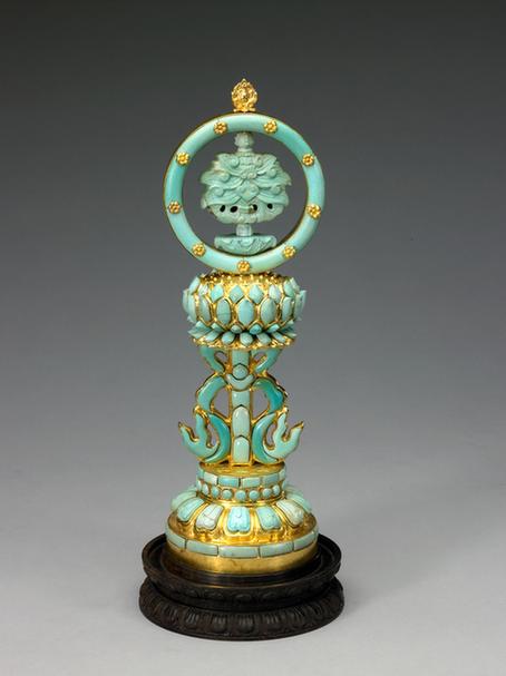 铜镀金嵌松石云顶八宝-花