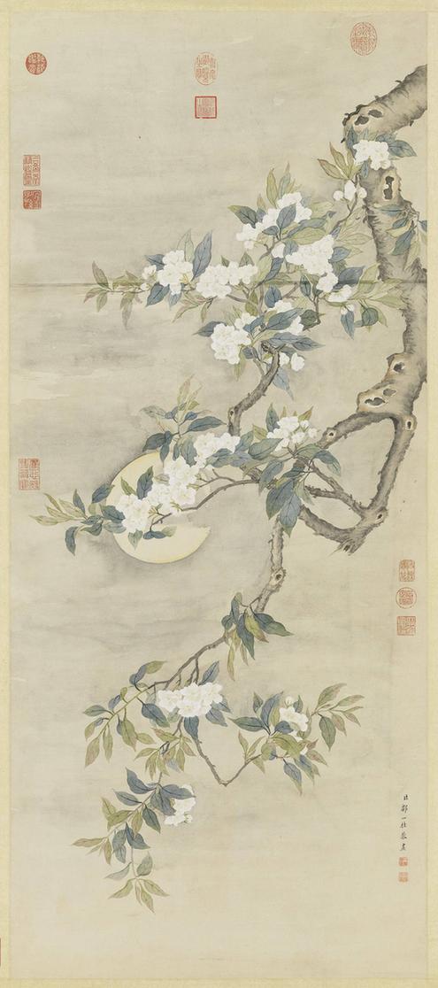 梨花夜月图轴