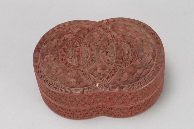 剔红落花流水双套环纹双圆式盒
